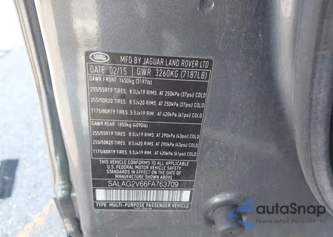 2015 Land Rover Lr4 from USA, damaged, VIN SALAG2V66FA763709